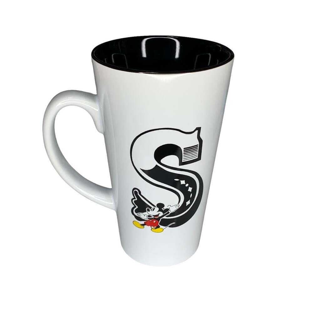 Disney Mickey Mouse Coffee Mug Cup 16oz with Letter S Black and White